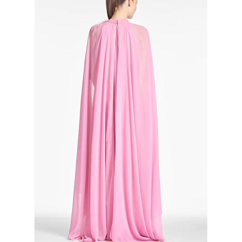 Beach Wedding A-Line Evening Gown Elegant Dress Formal Prom Floor Length Sleeveless Jewel Neck Chiffon with Shouder Flower3