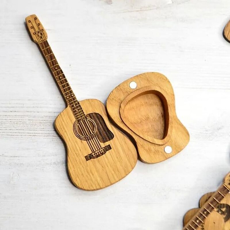 Wooden Acoustic Guitar Pick Box with Stand, Personalized Guitar Box for Pick2