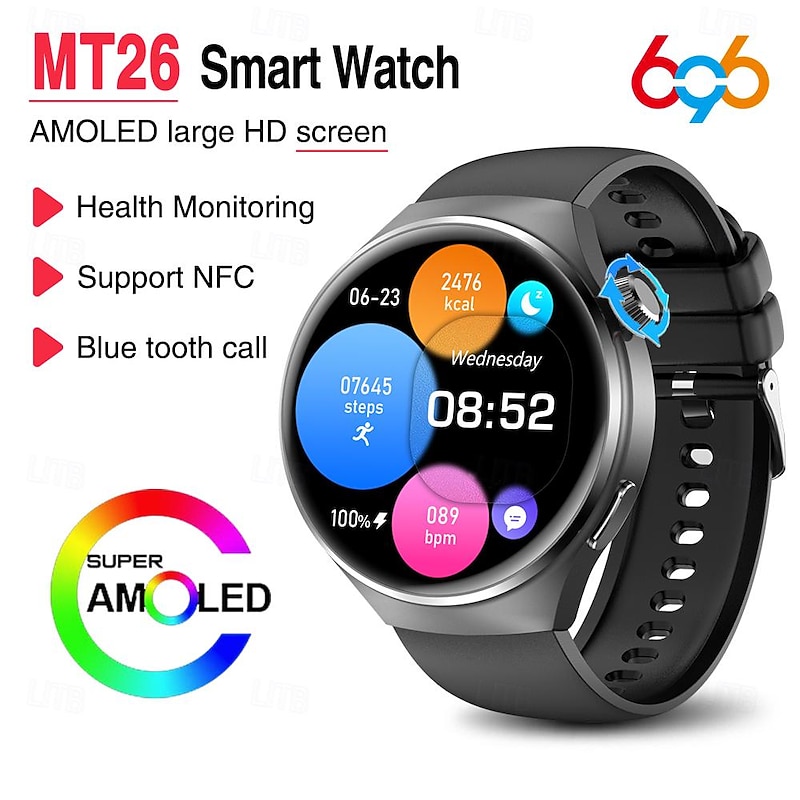 696 MT26 Smart Watch 1.43 inch Smartwatch Fitness Running Watch Bluetooth ECG+PPG Pedometer Call Reminder Compatible with Android iOS Women Men Hands-Free Calls Message Reminder IP 67 47mm Watch Case2