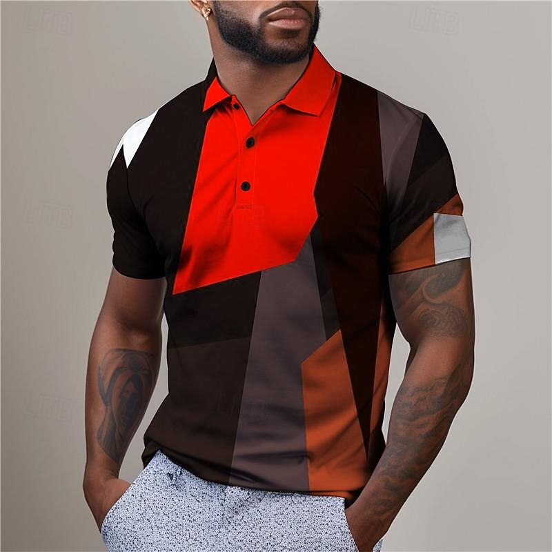 Men's Plaid Golf Shirt Short Sleeve Polo Shirts Collared Shirts Vintage Casual Vacation Wear Formal Wear Festival Wear Buttons 3D Print Summer Red Blue Purple4
