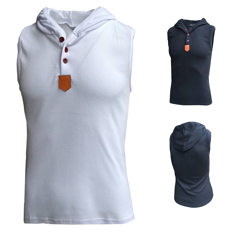 Men's Tank Top Vest Top Undershirt Sleeveless Shirt Sleeveless Hooded Summer Plain Fashion Designer Basic Vacation Street Going out White Green Dark Blue Top Tee for Men2