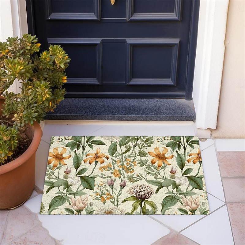 Green Yellow Floral Doormat Floor Mats Washable Rugs Kitchen Mat Non-Slip Oil Proof Rug Indoor Outdoor Mat Bedroom Decor Bathroom Mat Entrance Rug2
