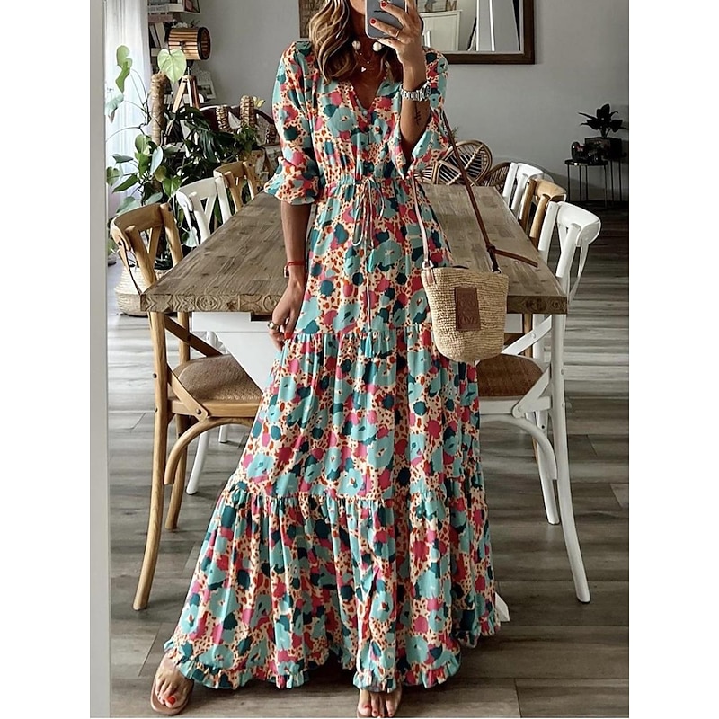 Women's Long Dress Maxi Dress Paisley Dress Casual Dress Boho Chic Dresses Boho Dress Bohemia Ethnic A Line Vacation Street Holiday Loose Fit Paisley Long Sleeve V Neck Pink Blue Green Summer Spring