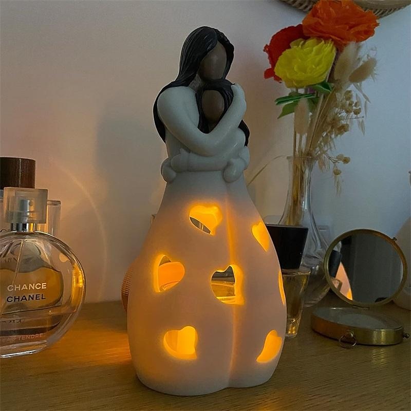 Women's Day Gifts Mother's Day Gift Candlestick Resin Decorative Statue with LED Candles Mother's Day Gifts for MoM