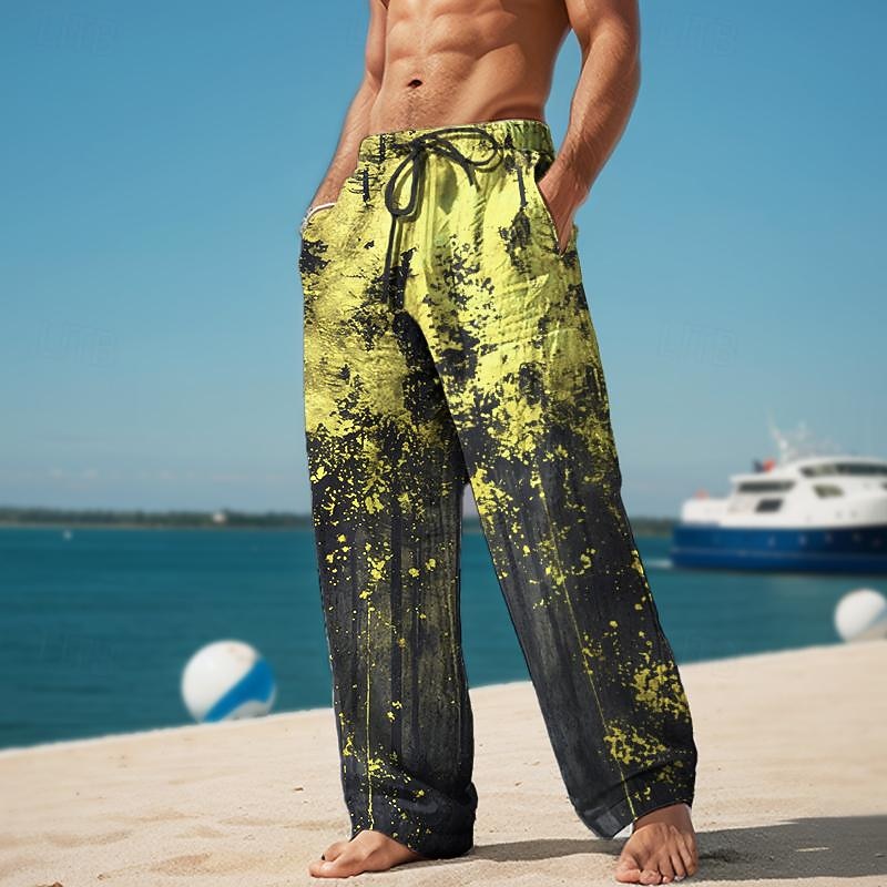 Splash Ink Men's Resort 3D Printed Casual Pants Trousers Elastic Waist Drawstring Loose Fit Straight-Leg Summer Beach Pants S TO 3XL4