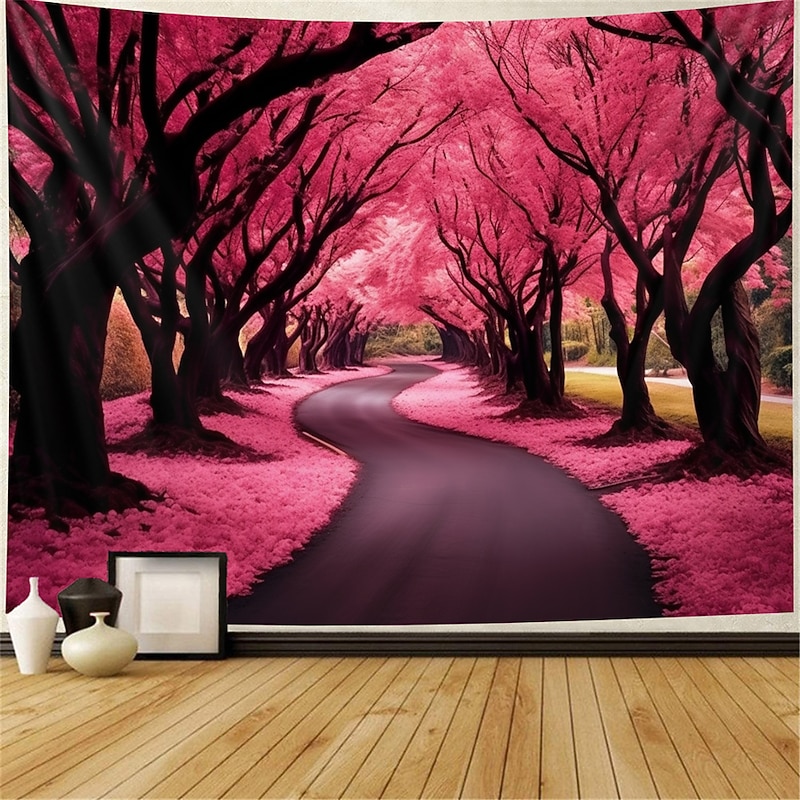Cherry Blossom Forest Hanging Tapestry Wall Art Large Tapestry Mural Decor Photograph Backdrop Blanket Curtain Home Bedroom Living Room Decoration3