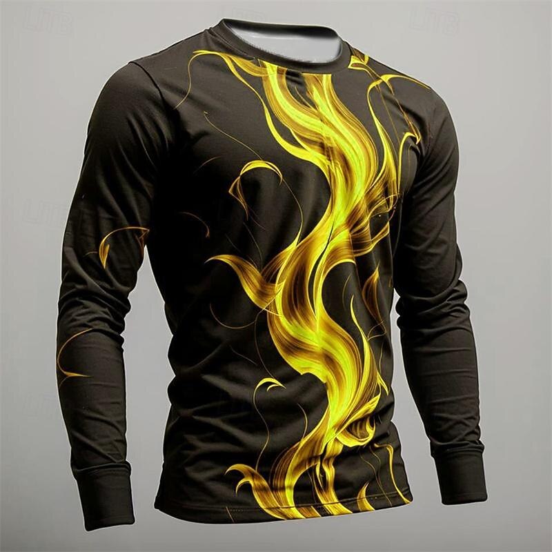 Men's Graphic Hellfire Flames Flame T Shirt Long Sleeve T shirt 3D Print Crew Neck Shirt Fashion Designer Casual Sports Outdoor Holiday Going out Yellow Blue Orange Spring &  Fall Clothing Apparel S2