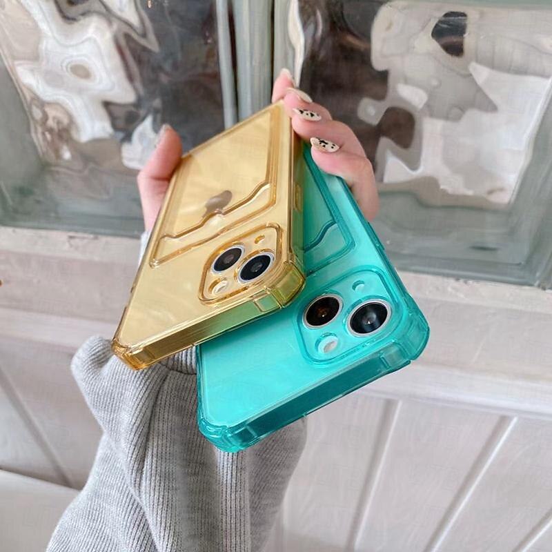 Phone Case For iPhone 15 14 Pro Max Plus 13 12 11 Pro Max Mini Back Cover Crystal Clear Slim Case Transparent Ultra Thin Card Slot Color Gradient TPU3