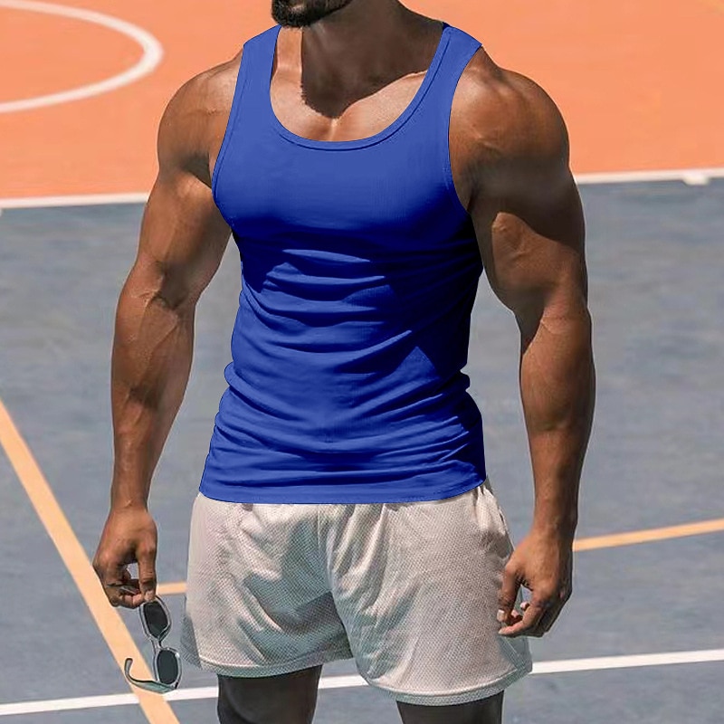 Men's T Shirt Tank Top Vest Top Undershirt Sleeveless Round Neck Spring & Summer Plain Fashion Designer Basic Sexy Vacation Street Going out Black White Red Top Tee for Men4