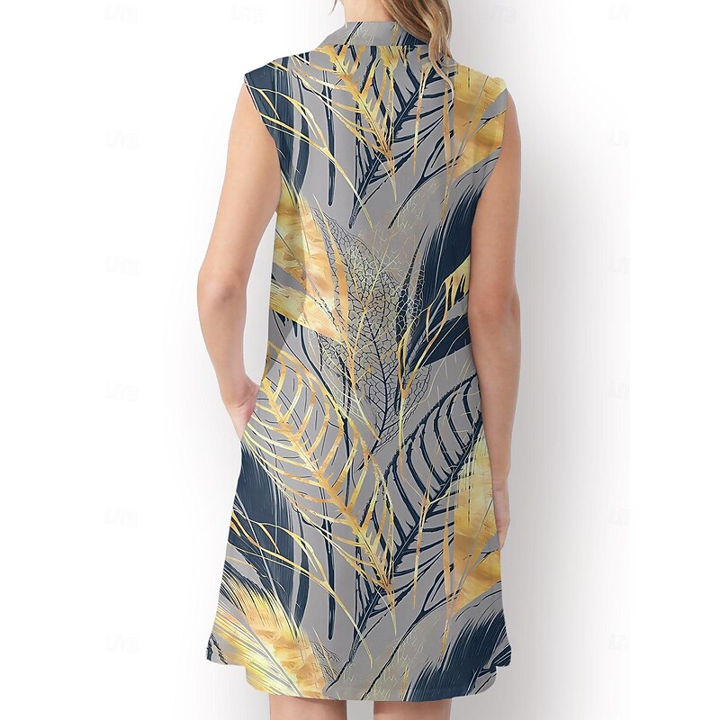 Women's Golf Dress Pink Navy Blue Blue Sleeveless Sun Protection Tennis Outfit Leaf Ladies Golf Attire Clothes Outfits Wear Apparel2