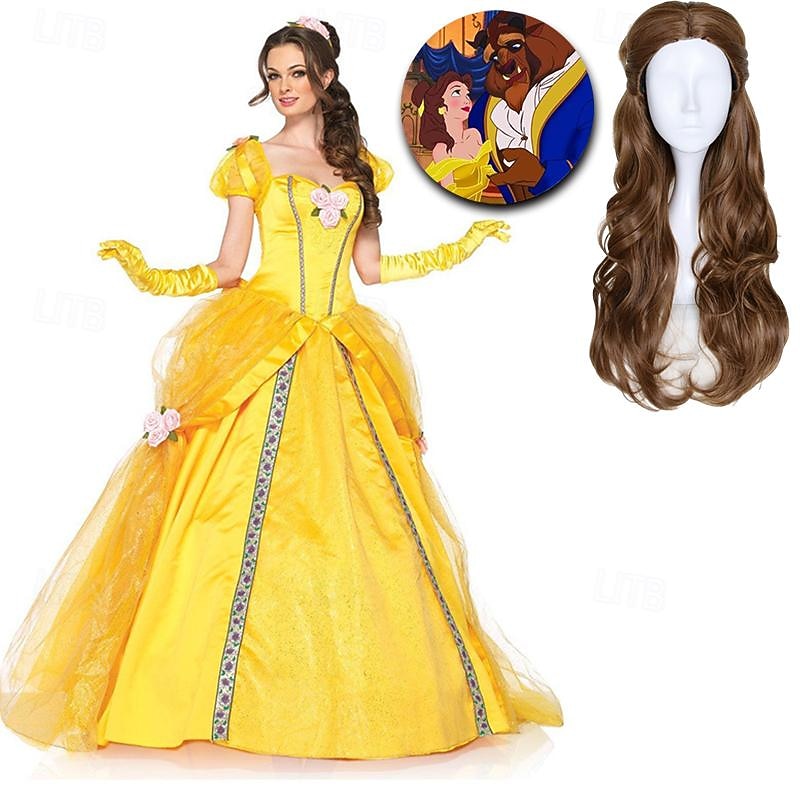 Sleeping Beauty Beauty and the Beast Princess Belle Flower Girl Dress Tulle Dresses Women's Movie Cosplay Cosplay Costume Party Yellow Dress Petticoat Halloween Carnival Polyester With Costume Wigs