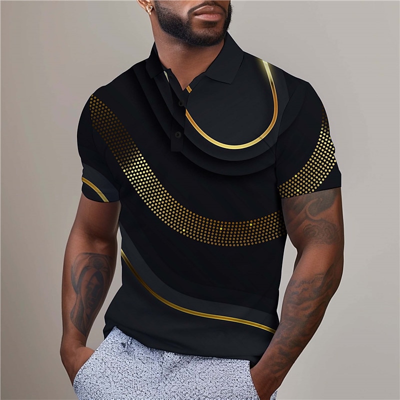 Men's Geometric Golf Shirt Short Sleeve Polo Shirts Collared Shirts Business Casual Vacation Wear Formal Wear Festival Wear Buttons 3D Print Summer Lake blue Red Blue