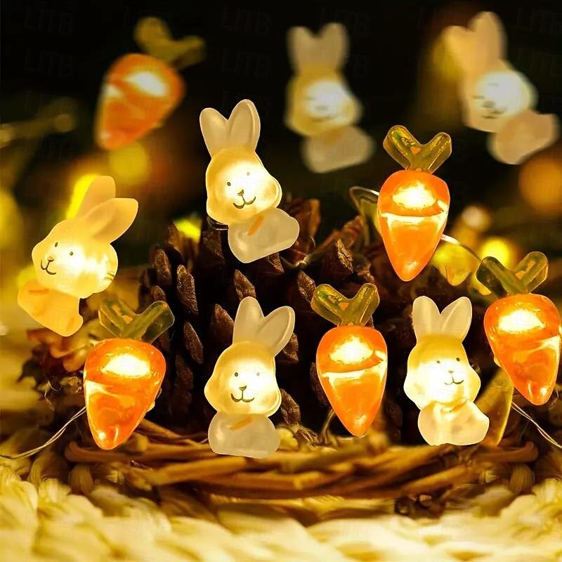 Easter Decor Lights 2m 20LEDs Rabbit Radish Copper Wire LED Fairy String Lights Battery Powered for Easter Home Garden Decoration Garland Lights3