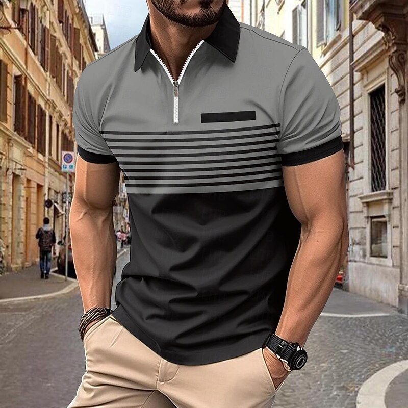 Male Polo Shirt Knit Polo Casual Date Lapel Short Sleeves Fashion Plaid / Striped / Chevron / Round Printing Knitting Summer Dry-Fit White Pink Red Orange Green Apricot Polo Shirt2