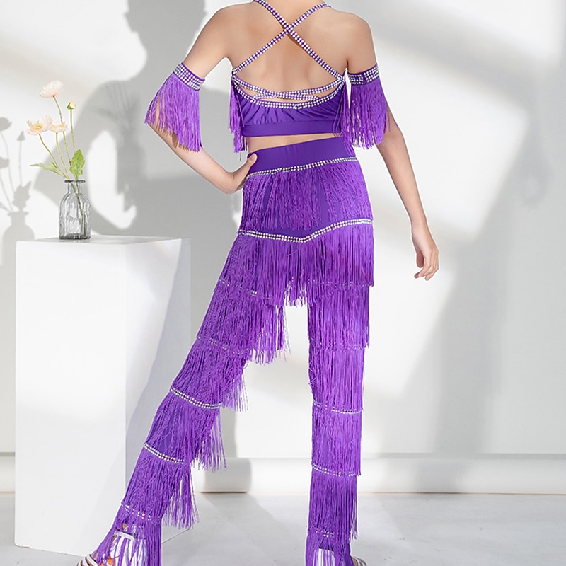 Latin Dance Kids' Dancewear Latin Salsa Dance Top Tassel Girls' Performance Daily Wear Sleeveless High Spandex2