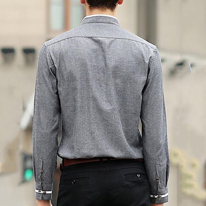 Men's Shirt Chinese Collar Shirt Mandarin Collar Shirt Dress Shirt Button Up Shirt Plain Wedding Party Pink Blue Sky Blue Dark Gray Long Sleeve Grandad Collar Spring &  Fall Clothing Apparel Patchwork4