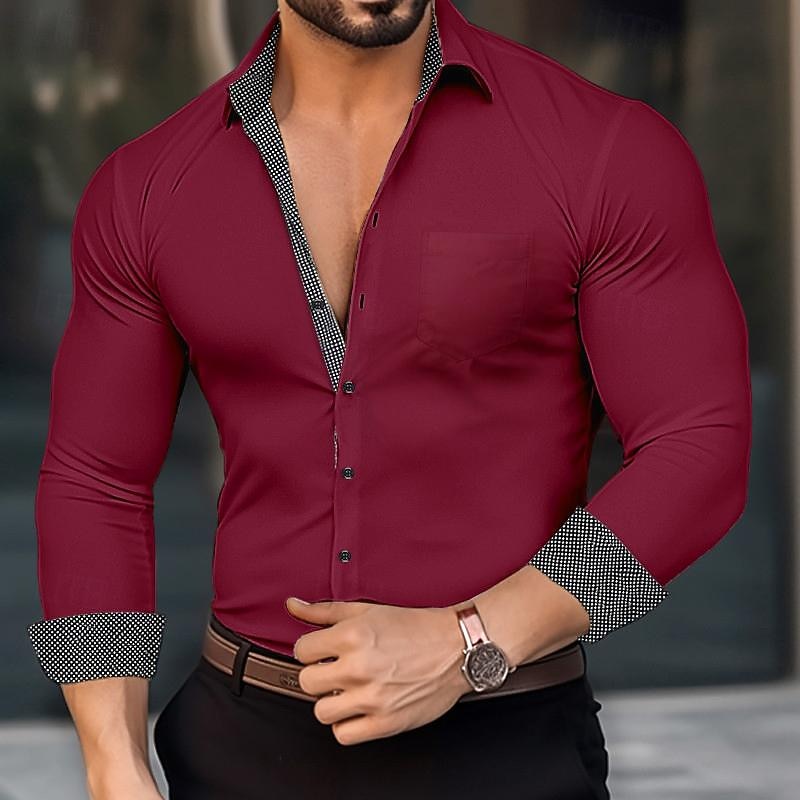 Men's Shirt Summer Shirt Button Up Shirt Casual Shirt Black White Wine Light Blue Long Sleeve Color Block Lapel Daily Vacation Patchwork Clothing Apparel Fashion Casual Comfortable