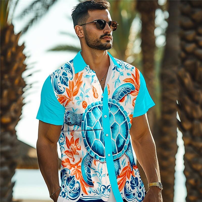 Men's Tropical Turtles Shirt Summer Hawaiian Shirt Aloha Shirt Short Sleeve Shirt Turndown Vacation Hawaiian Outdoor Vacation Hawaiian Blue Sky Blue Purple S M L4