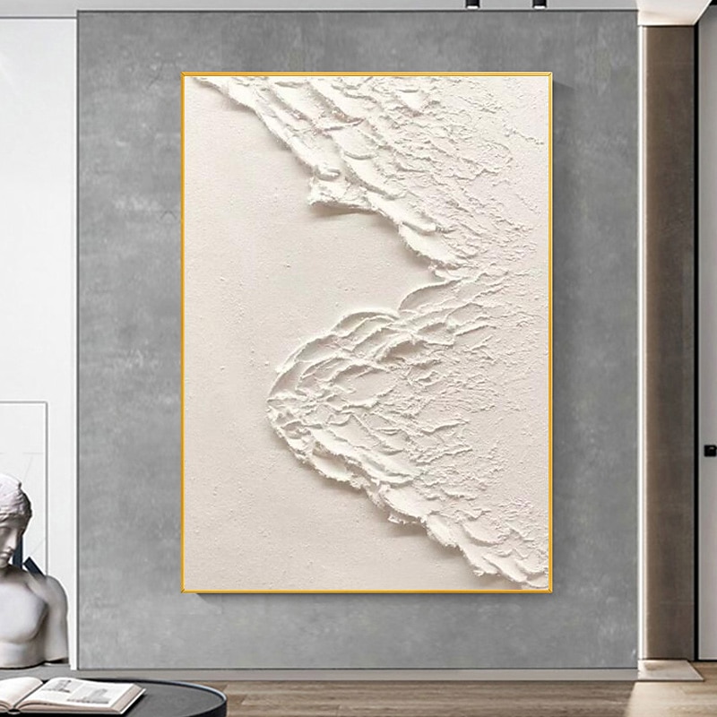 White waves Abstract painting white 3D Textured art white textured wall art  Minimalist Art Home Decor Stretched Frame Ready to Hang4