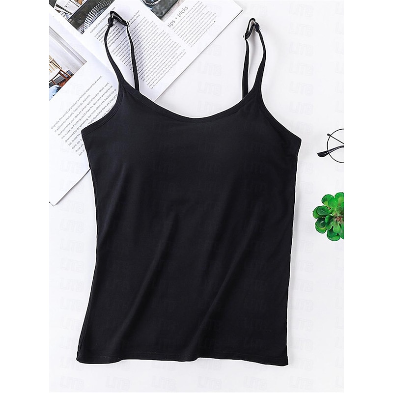Women's Pajamas Top Pure Color Simple Comfort Daily Rayon Breathable Straps Sleeveless Strap Top Backless Chest pads Summer Spring Home Outfits 5