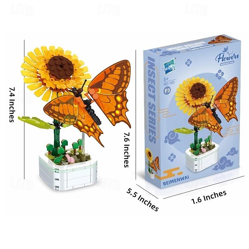 Women's Day Gifts Potted Plant Flower Building Block Set with Butterfly Bee Sunflowers Insects and Girasoles Flowers Valentine's Day Women's Day Mother's Day Gifts for Girls Mother's Day Gifts for MoM3