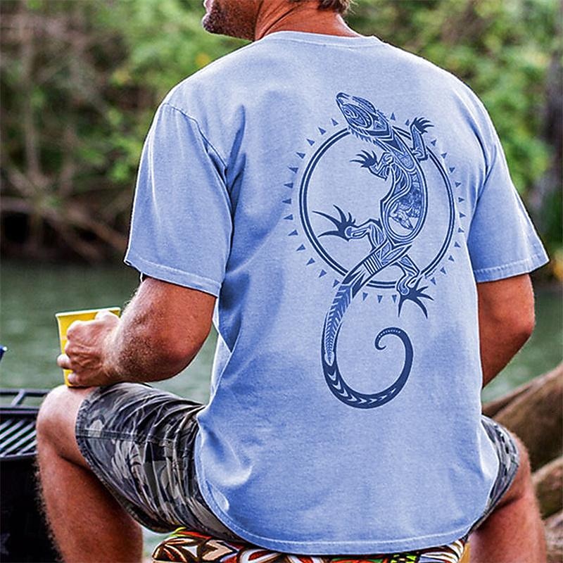 Men's Graphic Animal Lizard T Shirt Short Sleeve T shirt 3D Print Crew Neck Shirt Casual Resort Style Vacation Holiday Going out Blue Sky Blue Gray Spring & Summer Clothing Apparel S M L XL 2XL 3XL3