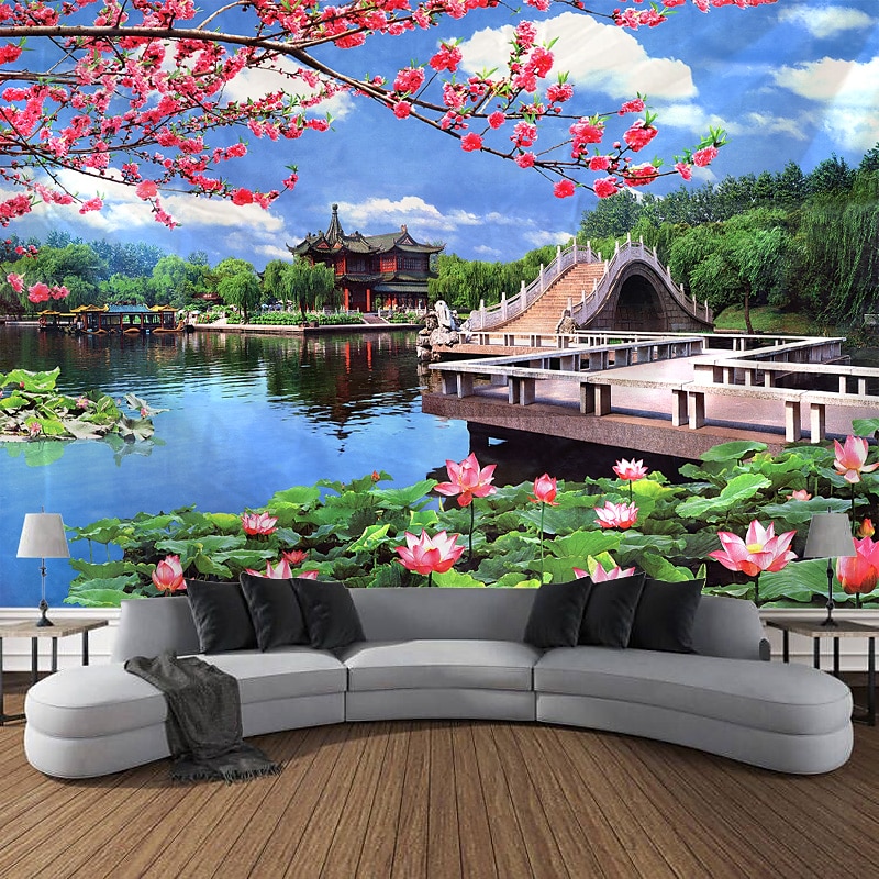 Chinese Garden Hanging Tapestry Wall Art Large Tapestry Mural Decor Photograph Backdrop Blanket Curtain Home Bedroom Living Room Decoration