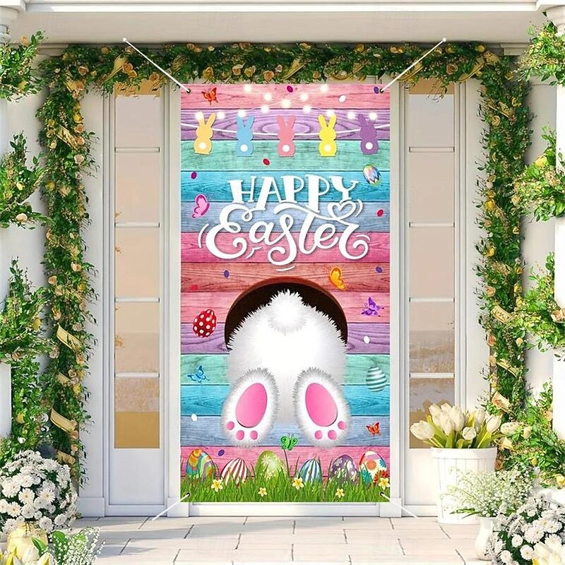 Bunny Rabbit  Door Covers Door Tapestry Door Curtain Decoration Backdrop Door Banner for Front Door Farmhouse Holiday Party Decor Supplies4