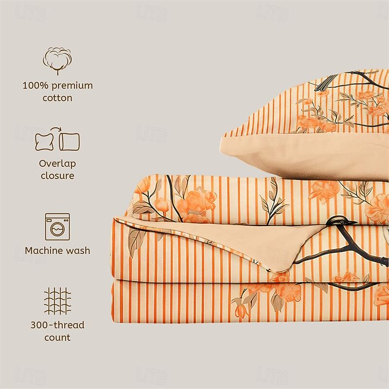 L.T.Home 100% Cotton Sateen Duvet Cover Set Reversible Premium 300 Thread Count Floral Elite Bedding Set Queen King Size4