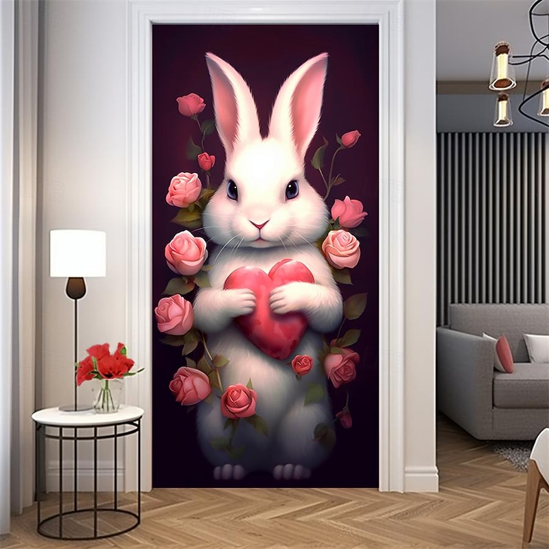 Wedding Outdoor Decorations Door Covers Door Tapestry Door Curtain Decoration Backdrop Indoor/Outdoor Door Banner for Front Door Farmhouse Heart Bunny3