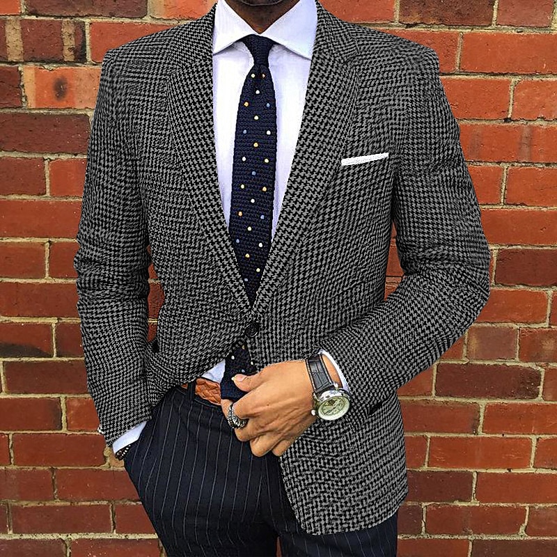 Men's Graduation Blazer Business Cocktail Party Wedding Party Fashion Casual Fall / Winter Polyester Plain Pocket Buttons Casual / Daily Single Breasted Blazer Black khaki Gray2