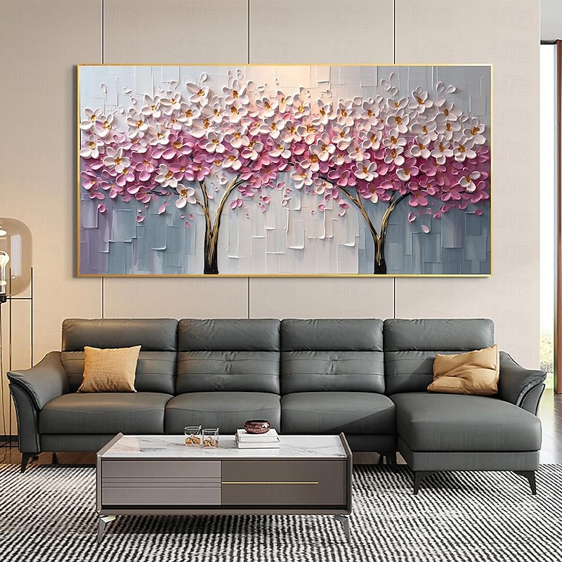 Hand painted Abstract Cherry Blossom Oil Painting on Canvas handmade  Pink Flower Painting for Living room Home Decor Large Custom Textured painting Wall Art Decor3