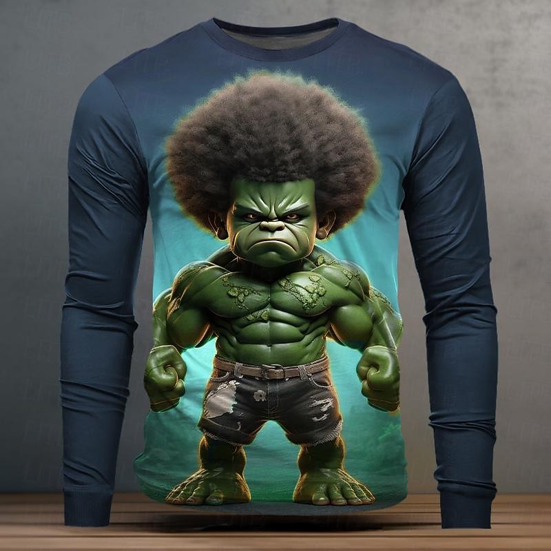 Men's Graphic Cartoon Funny T Shirt Long Sleeve T shirt 3D Print Crew Neck Shirt Fashion Casual Street Style Sports Outdoor Holiday Going out Burgundy Purple Green Spring &  Fall Clothing Apparel S M4