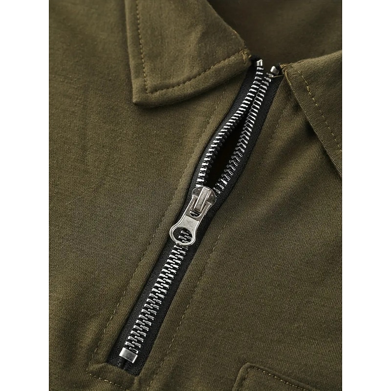 Men's Polo Shirt Golf Shirt Casual Holiday Lapel Quarter Zip Short Sleeve Fashion Basic Plain Quarter Zip Summer Regular Fit Black Blue Green Gray Polo Shirt3