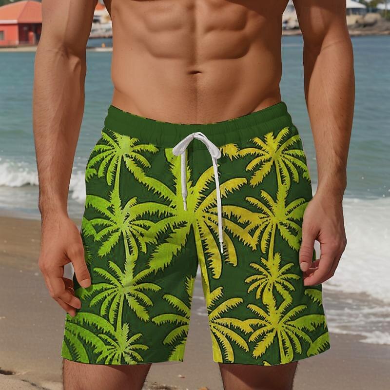 Men's Coconut Tree Swim Shorts Board Shorts Swimming Trunks Mid Waist Vacation Hawaiian Holiday Vacation Holiday Beach Drawstring with Mesh lining Elastic Waist Designer Clothing Apparel3
