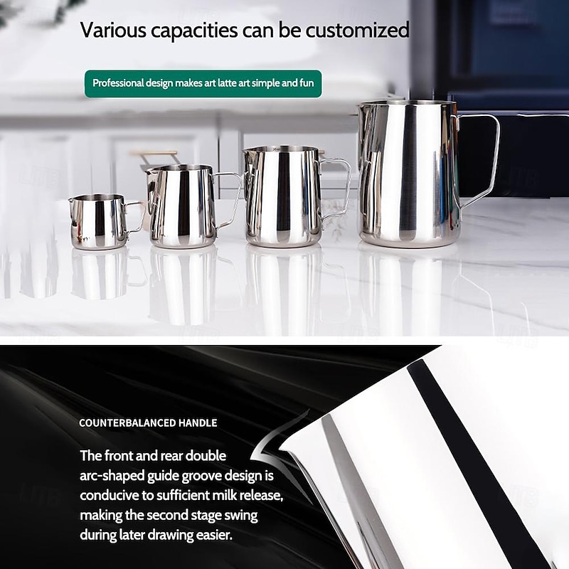 Milk Frothing Jug, 350/600 ml Espresso Steamer Jug, Stainless Steel Coffee Cappuccino Latte Art Barista Steamer Pot Milk Steamer4