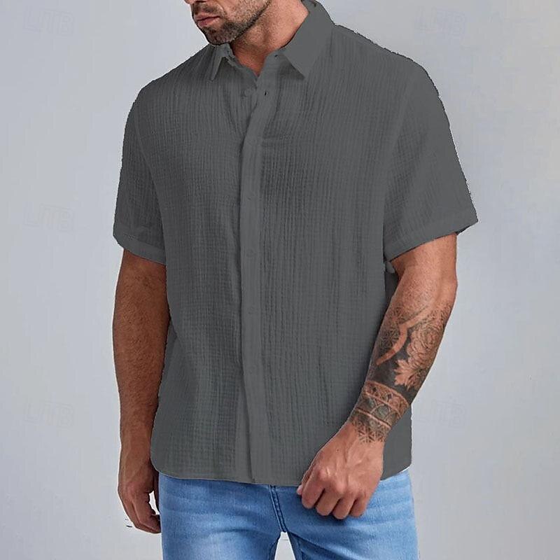 Men's Summer Shirt Casual Shirt Beach Shirt Button Up Shirt Black White Wine Brown Green Short Sleeve Plain Lapel Vacation Hawaiian Button-Down Clothing Apparel Polyester Fashion Casual Comfortable3