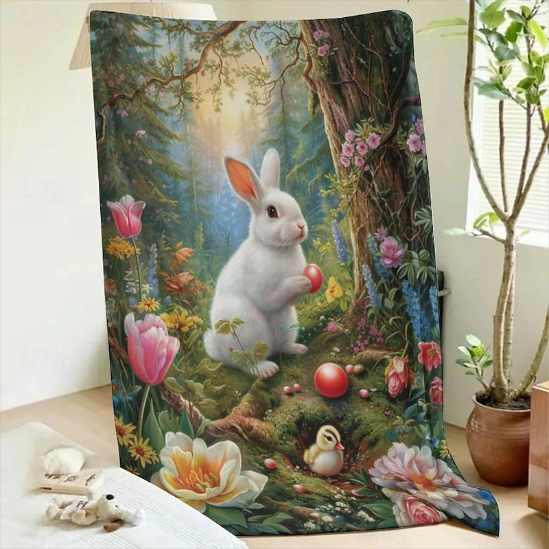 Easter Day Bunny Rabbit Pattern Throws Blanket Flannel Throw Blankets Warm All Seasons Gifts Big Blanket
