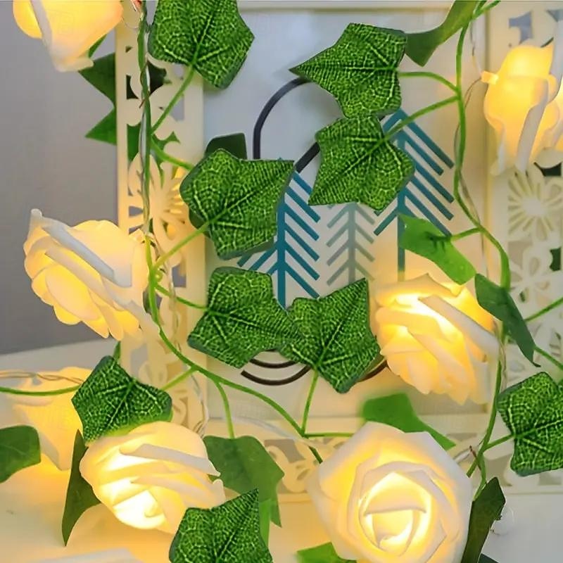 Rose Flower Rattan Fairy Garland Lights - 2M 10 LEDs Battery Powered Sring Lights Perfect for Christmas Valentine's Day, Weddings and Romantic Home Decor4