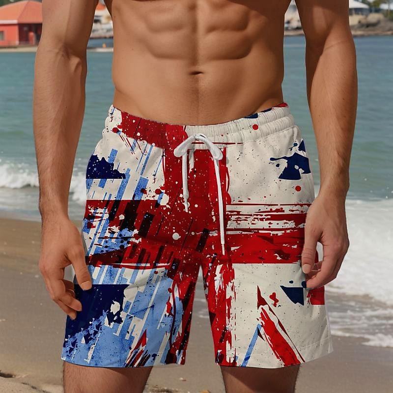 Men's National Flag Swim Shorts Board Shorts Swimming Trunks Mid Waist Vacation Hawaiian Holiday Vacation Holiday Beach Drawstring with Mesh lining Elastic Waist Designer Clothing Apparel