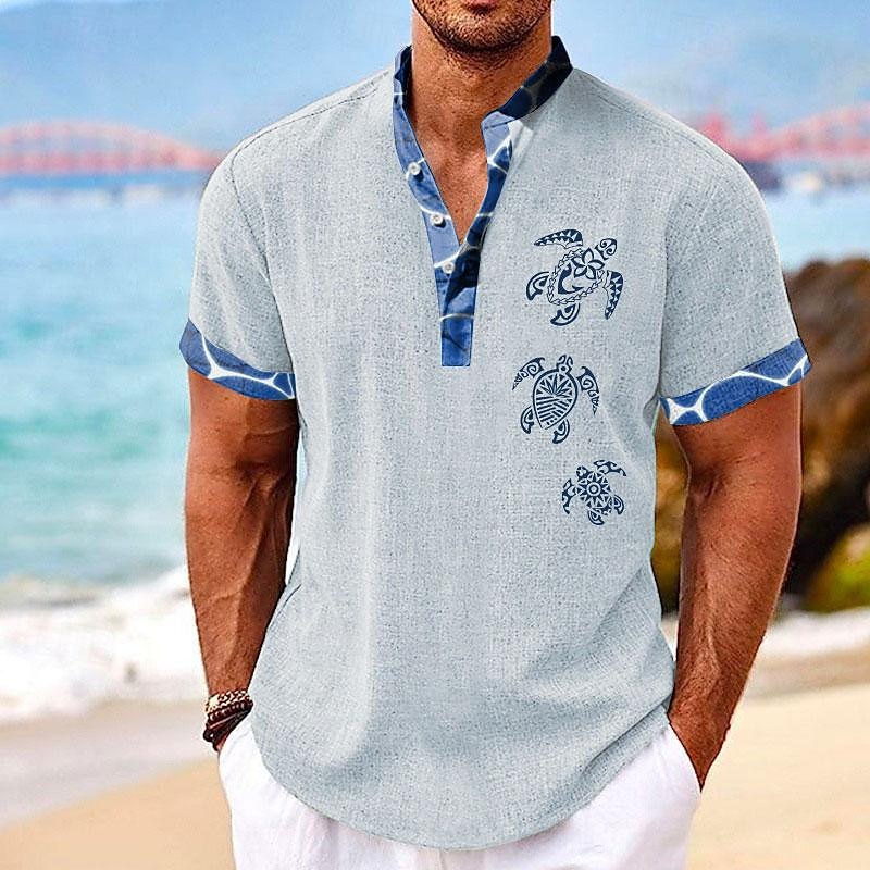 Men's Tropical Turtle Summer Shirt Casual Shirt Summer Hawaiian Shirt Short Sleeve Shirt Stand Collar Hawaiian Resort Vacation Holiday Going out Light Blue Black White S M L2
