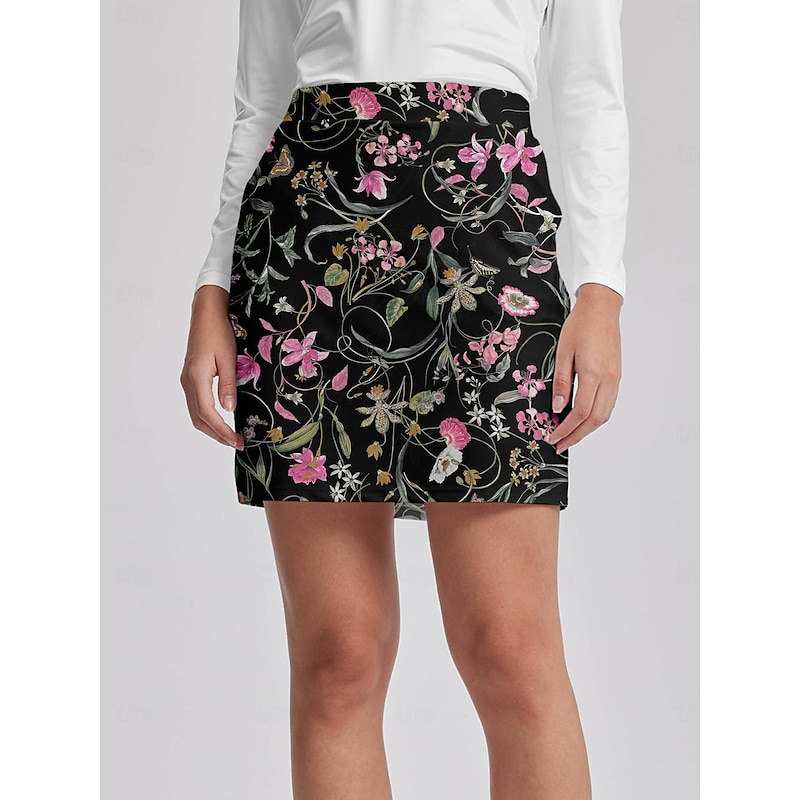 Women's Golf Skirts 19inch Pickleball Black Bottoms Floral Fall Winter Ladies Golf Attire Clothes Outfits Wear Apparel