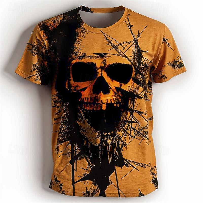 Men's Graphic Skulls T Shirt Short Sleeve T shirt 3D Print Crew Neck Shirt Daily Designer Retro Vintage Sports Outdoor Holiday Going out Yellow Orange Green Spring & Summer Clothing Apparel S M L XL2