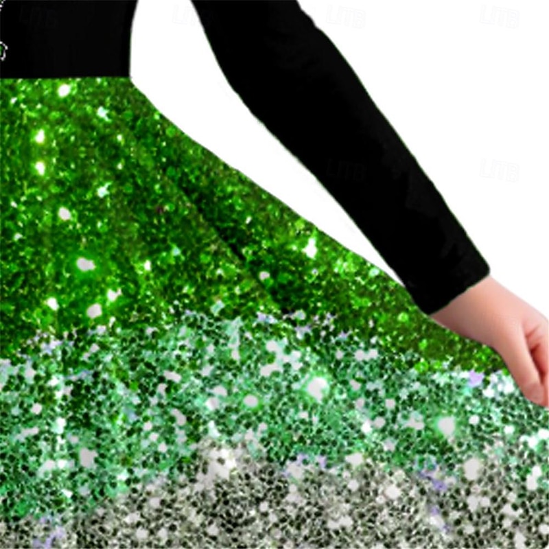 St. Patrick Girls' 3D Four Leaf Clover Dress Long Sleeve 3D Print Spring Fall Sports & Outdoor Daily Holiday Cute Casual Beautiful Kids 3-12 Years Casual Dress A Line Dress Above Knee Polyester3