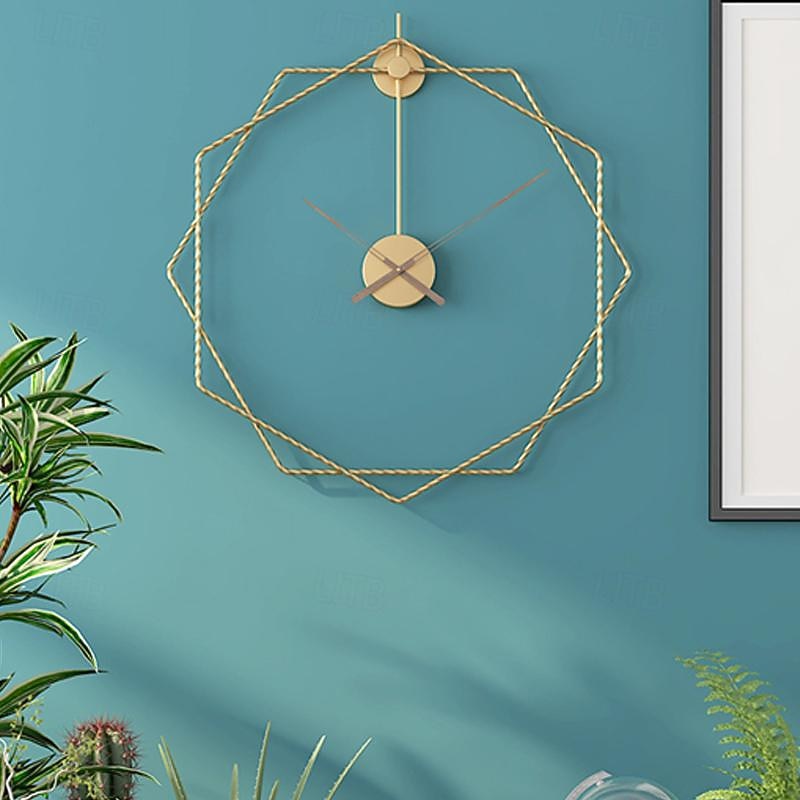 Geometry Large Wall Clock Metal Decorative Silent Non-Ticking Big Clocks Modern Home Decorations for Living RoomBedroomDining Room Office 50 60 80 cm4