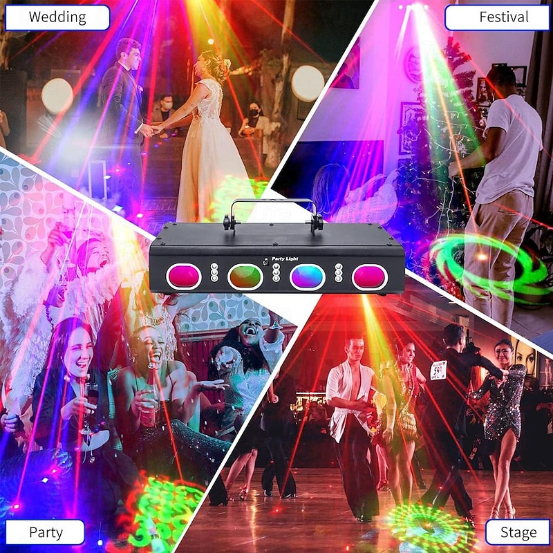 Party Lights Indoor DJ Disco Lights 3D Effect Sound Sensing Laser Lights Flash Stage Lights Projector Home Show Christmas Halloween Party Birthday Decorations Club KTV Bar Karaoke3