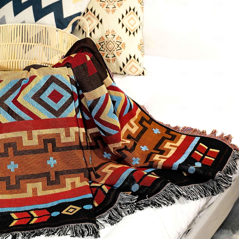 Ethnic Bohemian Mexico Blankets Outdoor Beach Picnic Blanket Striped Boho Linen Bed Blankets Plaid Sofa Mats Travel Rug Tassels3