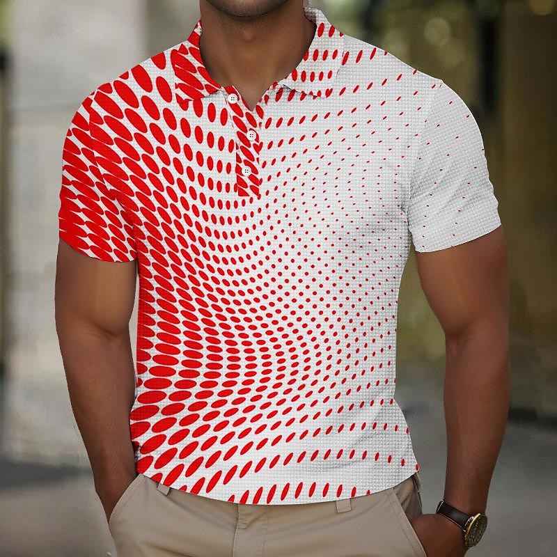 Men's Geometric Golf Shirt Short Sleeve Polo Shirts Collared Shirts Casual Vacation Wear Formal Wear Festival Wear Buttons 3D Print Summer Red Blue