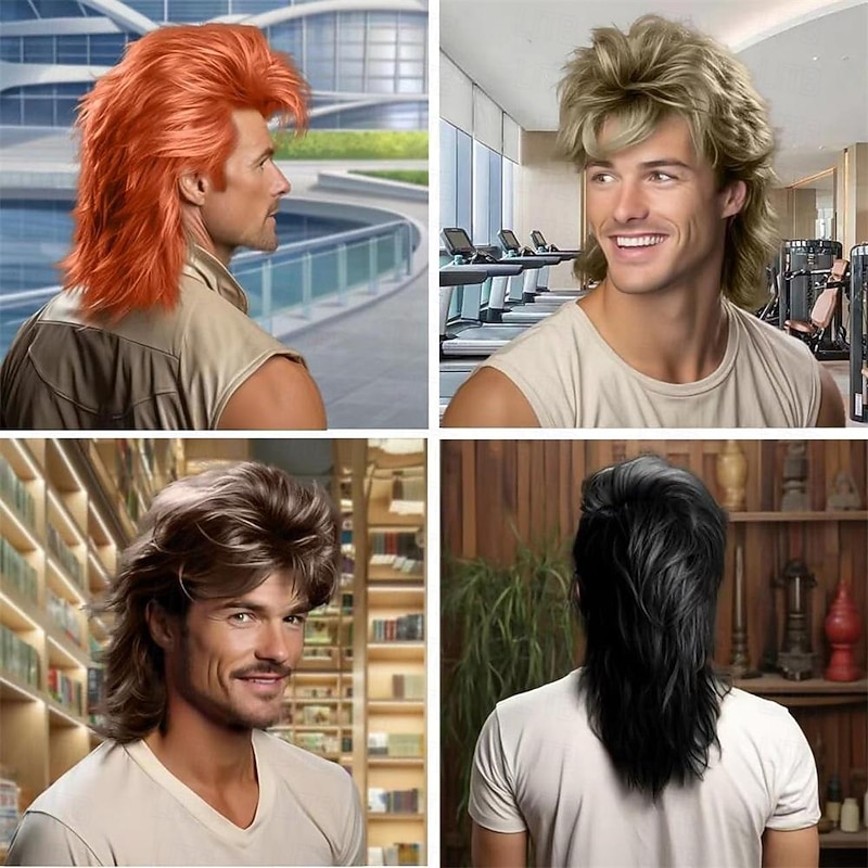 Mullet Wigs for Men 70s & 80s Costumes Party Synthetic Wigs Realistic Halloween Wigs3