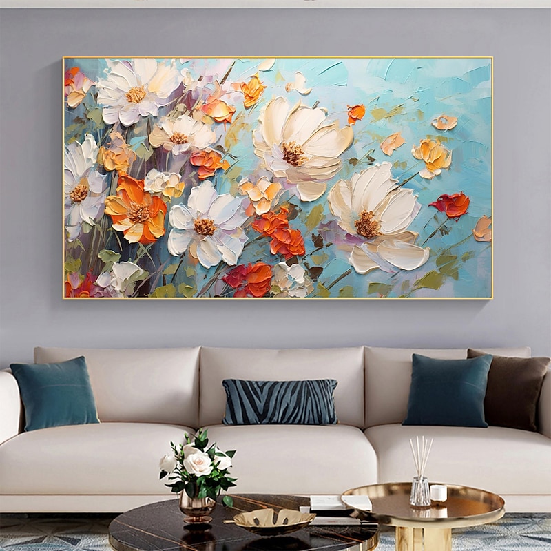 Handmade Original Flower Oil Painting On Canvas Wall Art Decor Abstract Minimalist Floral Painting for Home Decor With Stretched Frame/Without Inner Frame Painting
